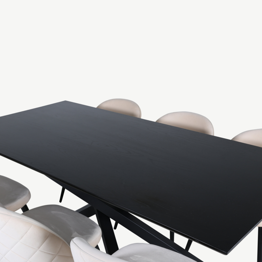 Ristkülikukujuline söögilauakomplekt Piazza – must MDF laud ja beežid velvetkattega toolid, GR22279 – 3