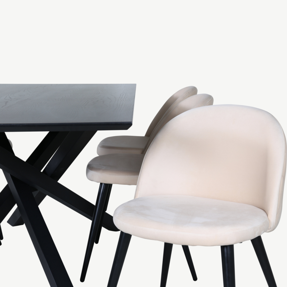 Ristkülikukujuline söögilauakomplekt Piazza – must MDF laud ja beežid velvetkattega toolid, GR22279 – 4