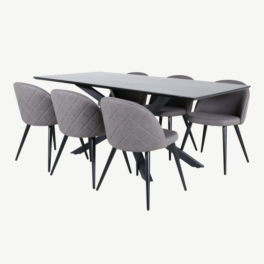 Ristkülikukujuline söögilauakomplekt Piazza (must laud, hallid mikrokiud toolid, 6 tk), GR22277