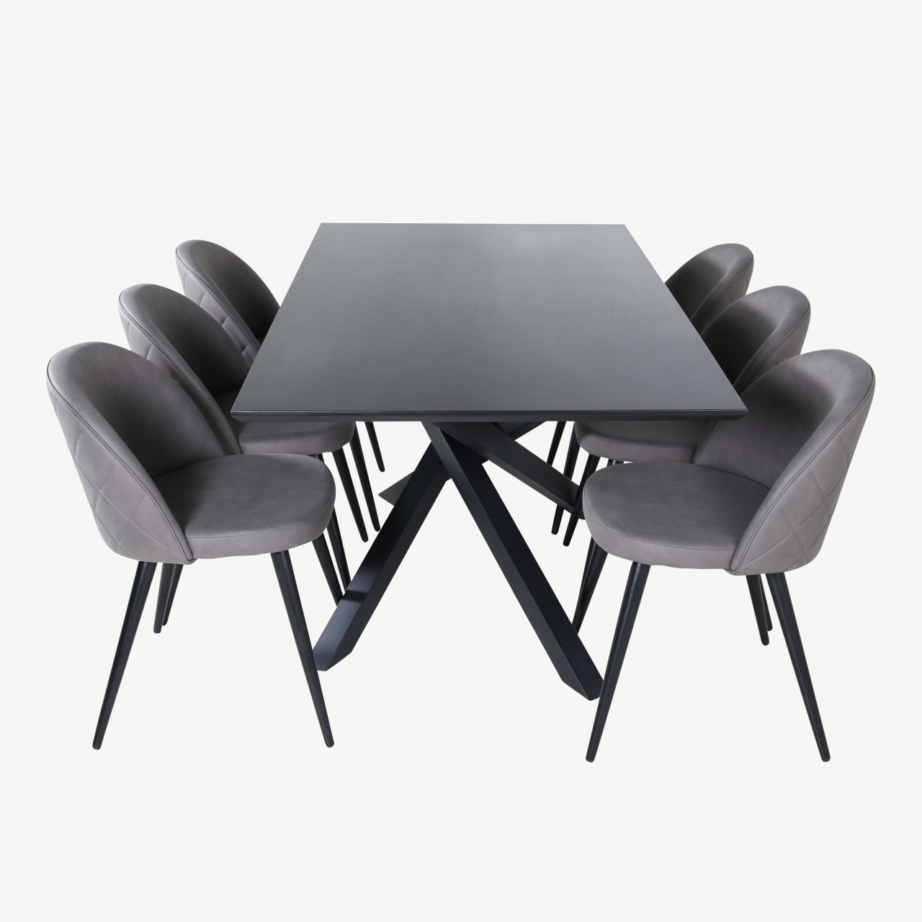 Ristkülikukujuline söögilauakomplekt Piazza (must laud, hallid mikrokiud toolid, 6 tk), GR22277 – 2