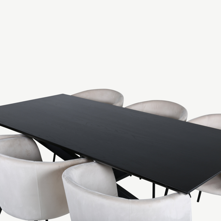 Ristkülikukujuline söögilauakomplekt Piazza, must laud ja beeži sametkattega Berit toolid (6 tk), GR22272 – 3