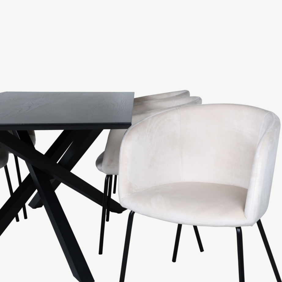 Ristkülikukujuline söögilauakomplekt Piazza, must laud ja beeži sametkattega Berit toolid (6 tk), GR22272 – 4