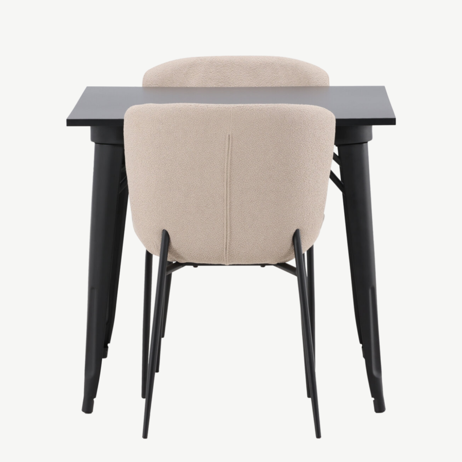 Ristkülikukujuline söögilauakomplekt Tempe, must MDF laud ja beežid buklee toolid, GR23003 – 2