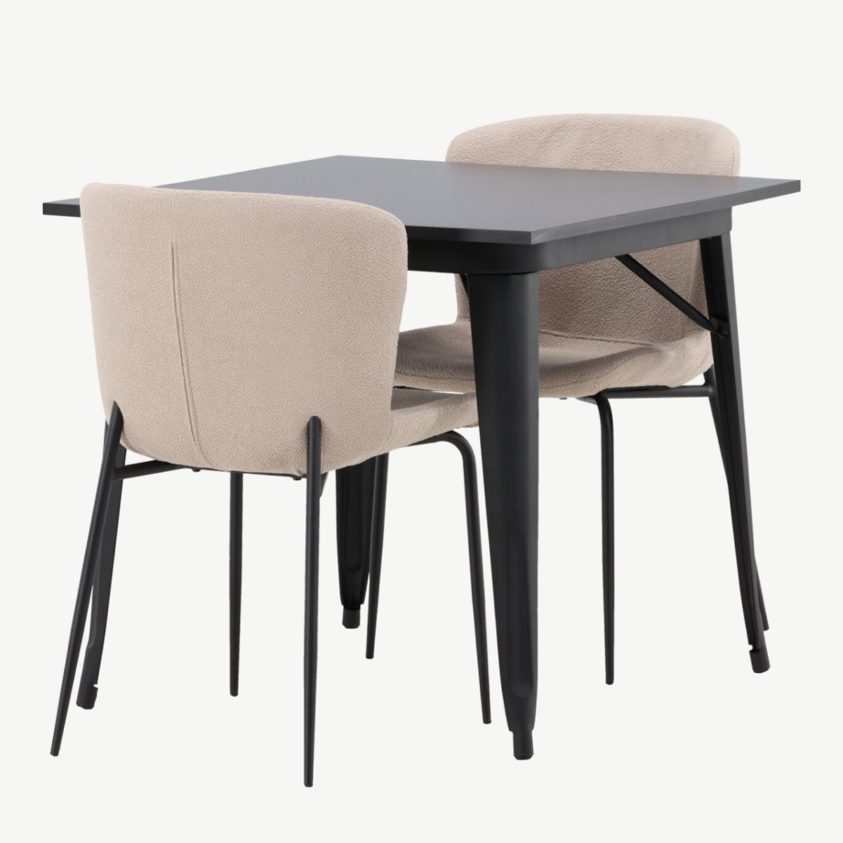Ristkülikukujuline söögilauakomplekt Tempe, must MDF laud ja beežid buklee toolid, GR23003 – 3