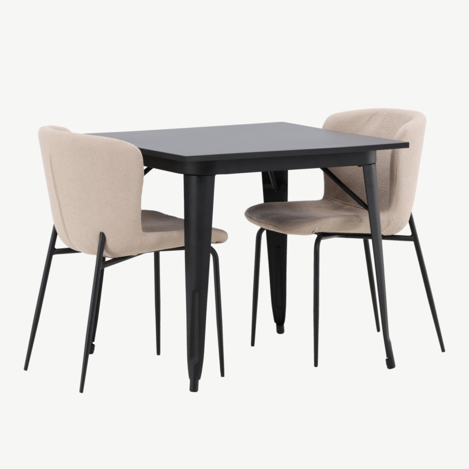 Ristkülikukujuline söögilauakomplekt Tempe, must MDF laud ja beežid buklee toolid, GR23003 – 4