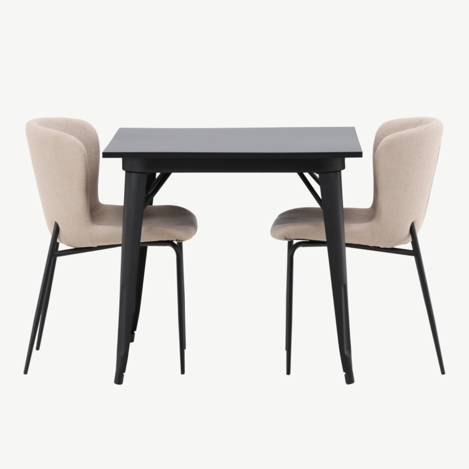 Ristkülikukujuline söögilauakomplekt Tempe, must MDF laud ja beežid buklee toolid, GR23003 – 5