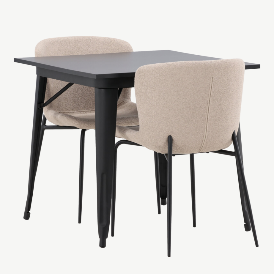 Ristkülikukujuline söögilauakomplekt Tempe, must MDF laud ja beežid buklee toolid, GR23003 – 6