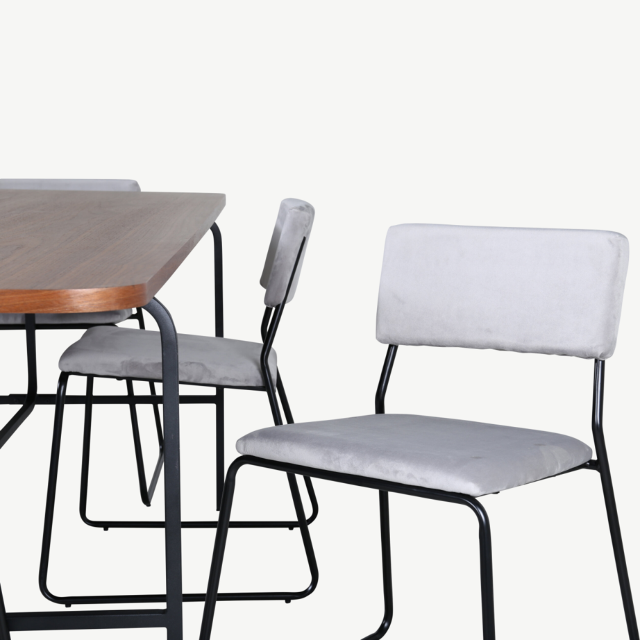 Uno ristkülikukujuline söögilaua komplekt, pähklispoon ja mustad polüestertoolid (6 tk), GR22146 – 22