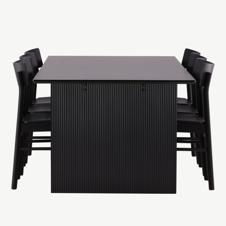 Ristkülikukujuline söögilauakomplekt Vail (must MDF, 6 tooli) - GR22973
