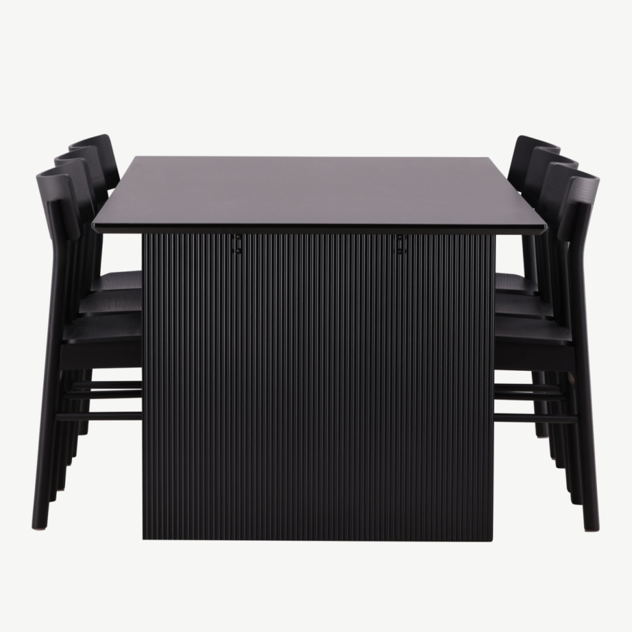 Ristkülikukujuline söögilauakomplekt Vail (must MDF, 6 tooli), GR22973 – 2