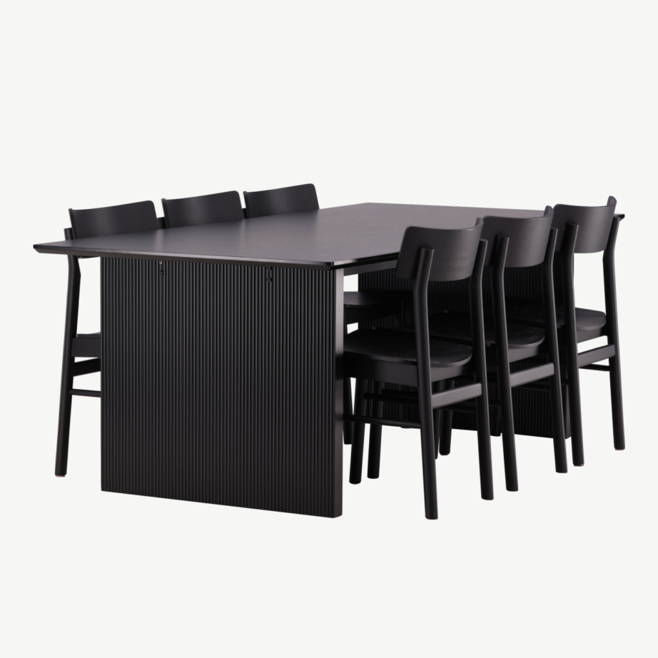 Ristkülikukujuline söögilauakomplekt Vail (must MDF, 6 tooli), GR22973 – 3