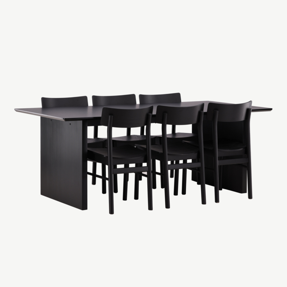 Ristkülikukujuline söögilauakomplekt Vail (must MDF, 6 tooli), GR22973 – 4