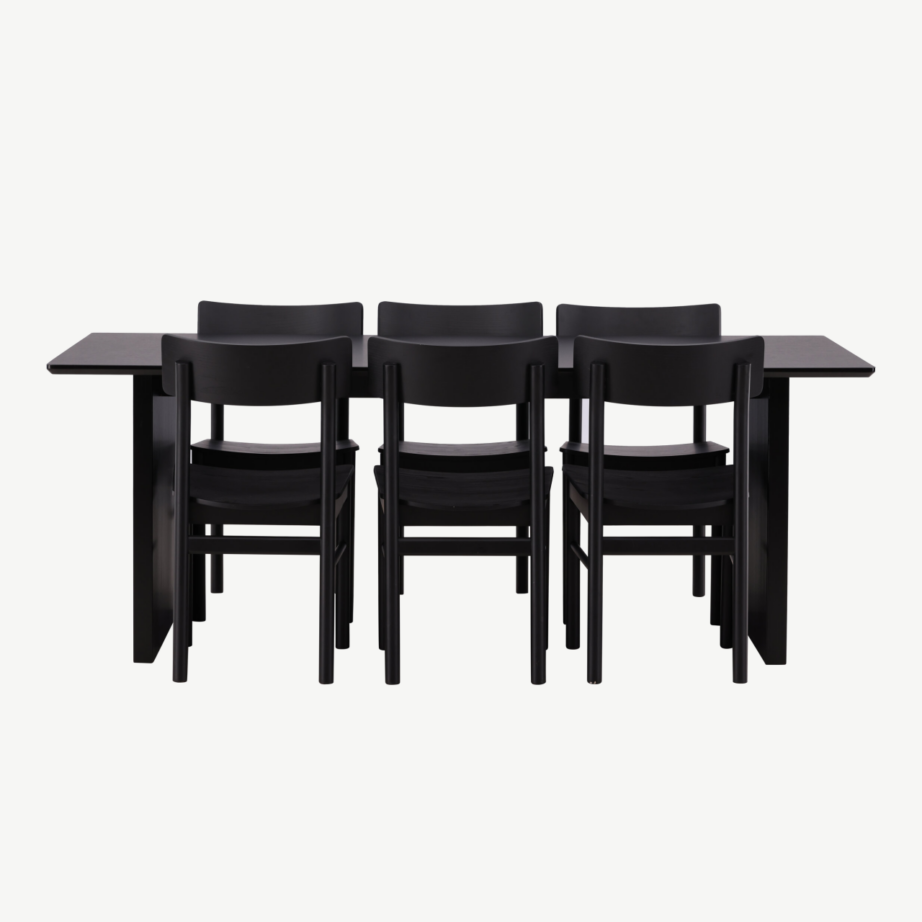 Ristkülikukujuline söögilauakomplekt Vail (must MDF, 6 tooli), GR22973 – 5