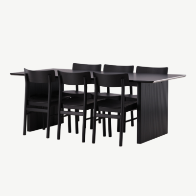 Ristkülikukujuline söögilauakomplekt Vail (must MDF, 6 tooli) - GR22973