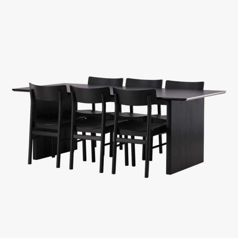 Ristkülikukujuline söögilauakomplekt Vail (must MDF, 6 tooli) - GR22973