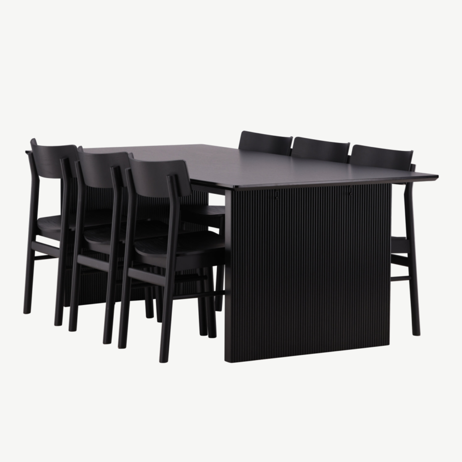 Ristkülikukujuline söögilauakomplekt Vail (must MDF, 6 tooli), GR22973 – 6