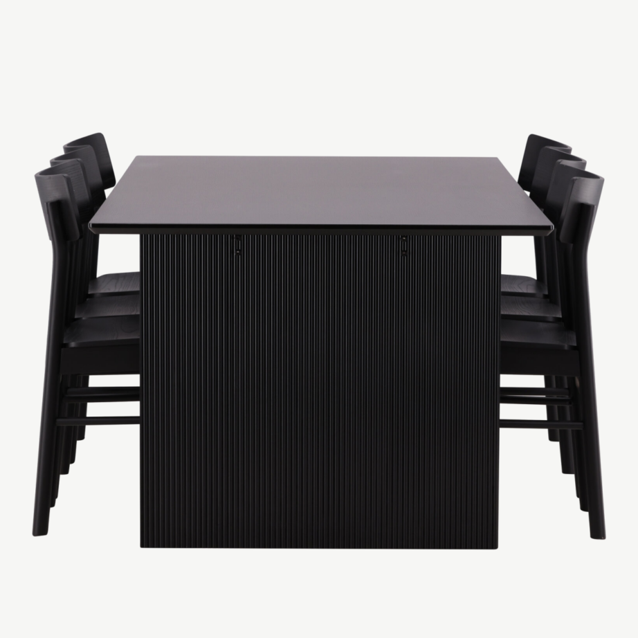 Ristkülikukujuline söögilauakomplekt Vail (must MDF, 6 tooli), GR22973 – 7