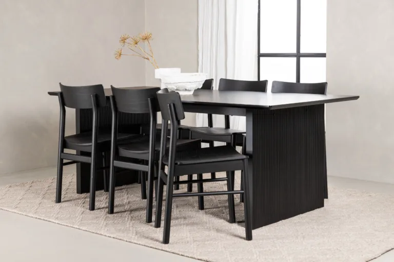 Ristkülikukujuline söögilauakomplekt Vail (must MDF, 6 tooli) - GR22973