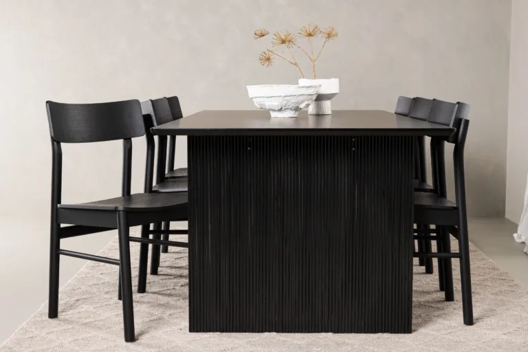 Ristkülikukujuline söögilauakomplekt Vail (must MDF, 6 tooli) - GR22973