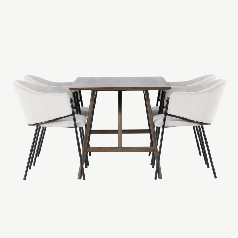 Ristkülikukujuline söögilaud Kaseindon ja hall velvetkattega söögitool Evelina (tumepruun MDF, kummipuit, must teras), GR23865 – 3