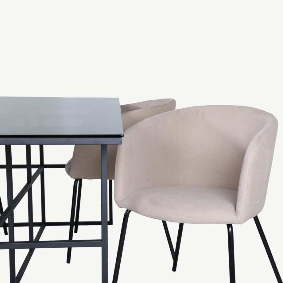 Ristkülikukujuline söögilaud Leif musta klaasiga ja neli beeži tooli Berit, GR22378 – 4