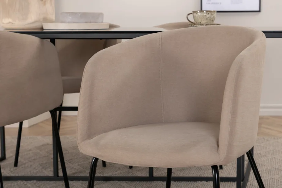 Ristkülikukujuline söögilaud Leif musta klaasiga ja neli beeži tooli Berit, GR22378 – 8