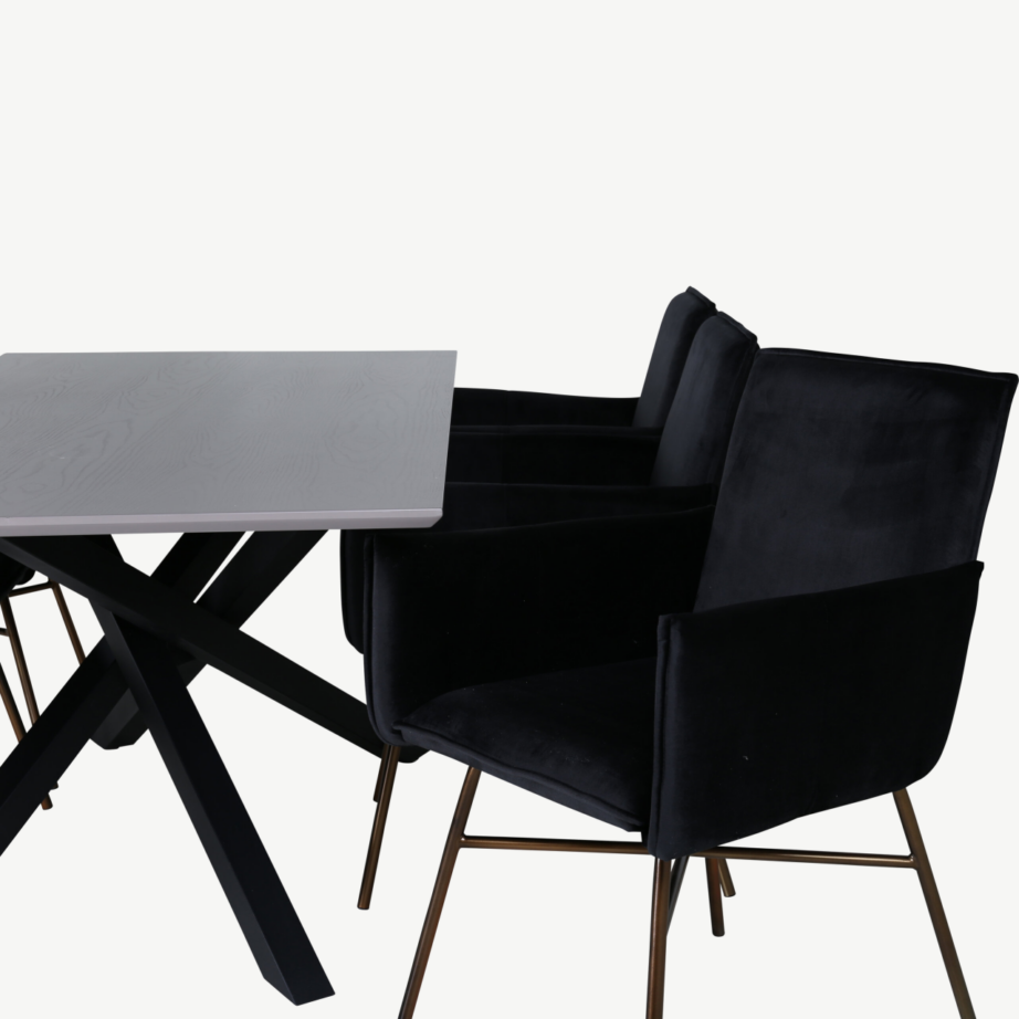 Ristkülikukujuline söögilaud Piazza ja 6 musta sametist Petra tugitooli (MDF, vasksete jalgadega), GR22265 – 3