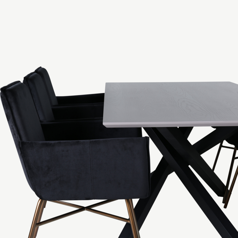 Ristkülikukujuline söögilaud Piazza ja 6 musta sametist Petra tugitooli (MDF, vasksete jalgadega), GR22265 – 4