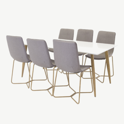 Ristkülikukujuline söögilaud Polar ja hallid X-toolid (valge MDF, 180x90 cm) - GR24191