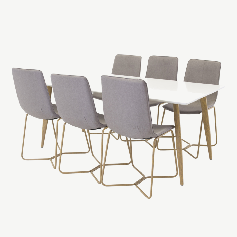 Ristkülikukujuline söögilaud Polar ja hallid X-toolid (valge MDF, 180x90 cm) - GR24191