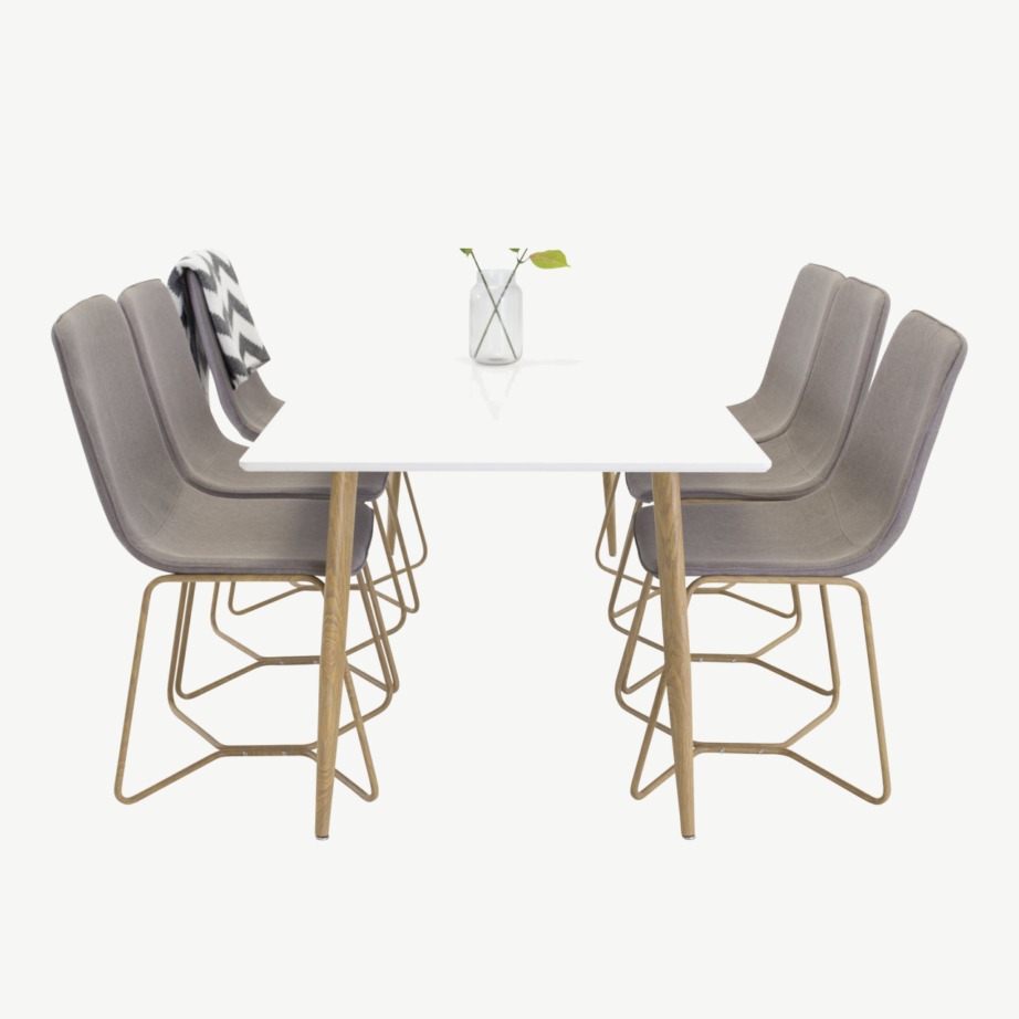 Ristkülikukujuline söögilaud Polar ja hallid X-toolid (valge MDF, 180x90 cm) - GR24191