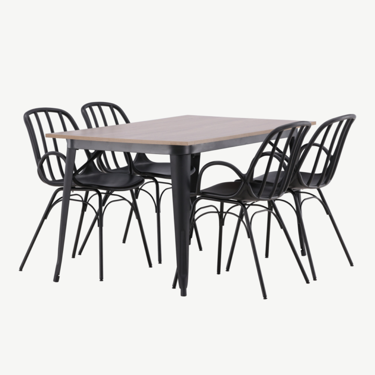 Ristkülikukujuline söögilaud Tempe ja mustad Dyrön toolid (pähklivärvi MDF, 4 kohta) - GR22984