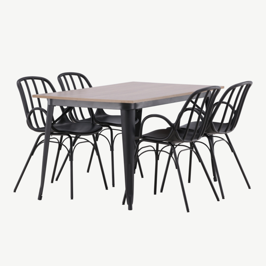 Ristkülikukujuline söögilaud Tempe ja mustad Dyrön toolid (pähklivärvi MDF, 4 kohta), GR22984 – 3