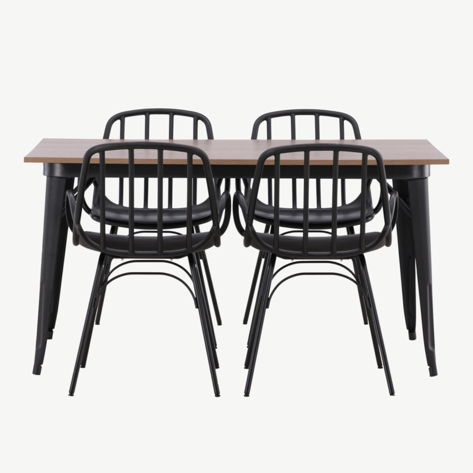 Ristkülikukujuline söögilaud Tempe ja mustad Dyrön toolid (pähklivärvi MDF, 4 kohta), GR22984 – 5