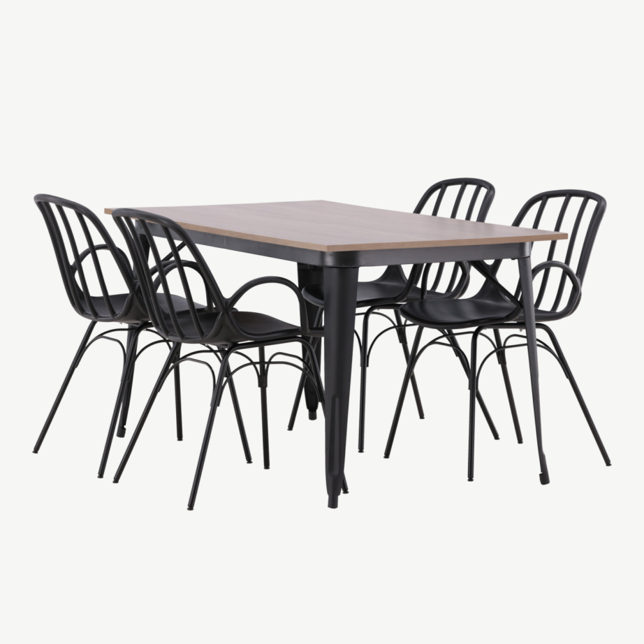 Ristkülikukujuline söögilaud Tempe ja mustad Dyrön toolid (pähklivärvi MDF, 4 kohta), GR22984 – 6