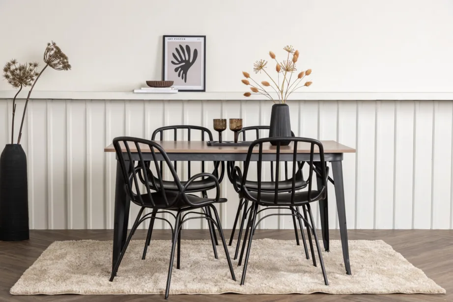 Ristkülikukujuline söögilaud Tempe ja mustad Dyrön toolid (pähklivärvi MDF, 4 kohta), GR22984 – 8