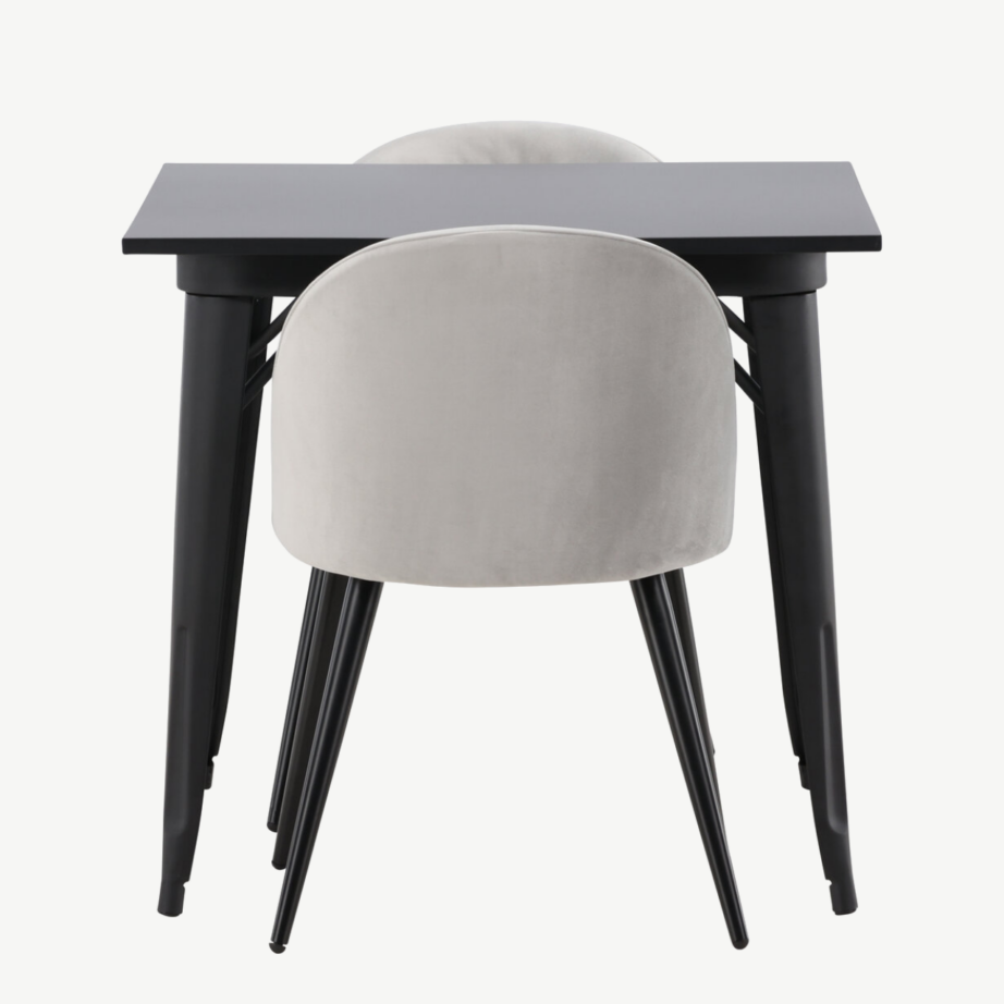 Ristkülikukujuline söögilaud Tempe ja sametist tool (must, hall), GR22937 – 2