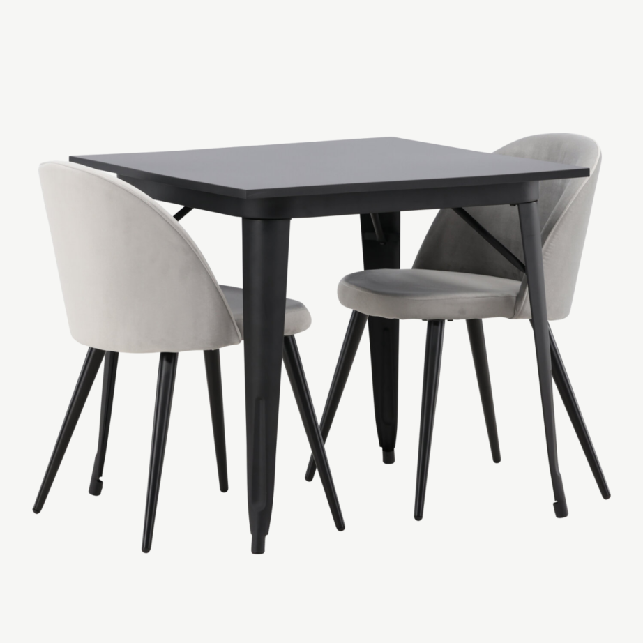 Ristkülikukujuline söögilaud Tempe ja sametist tool (must, hall), GR22937 – 4