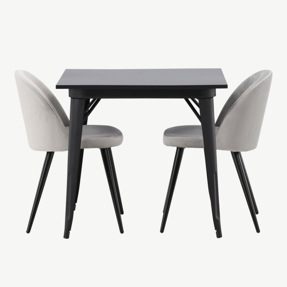 Ristkülikukujuline söögilaud Tempe ja sametist tool (must, hall), GR22937 – 5