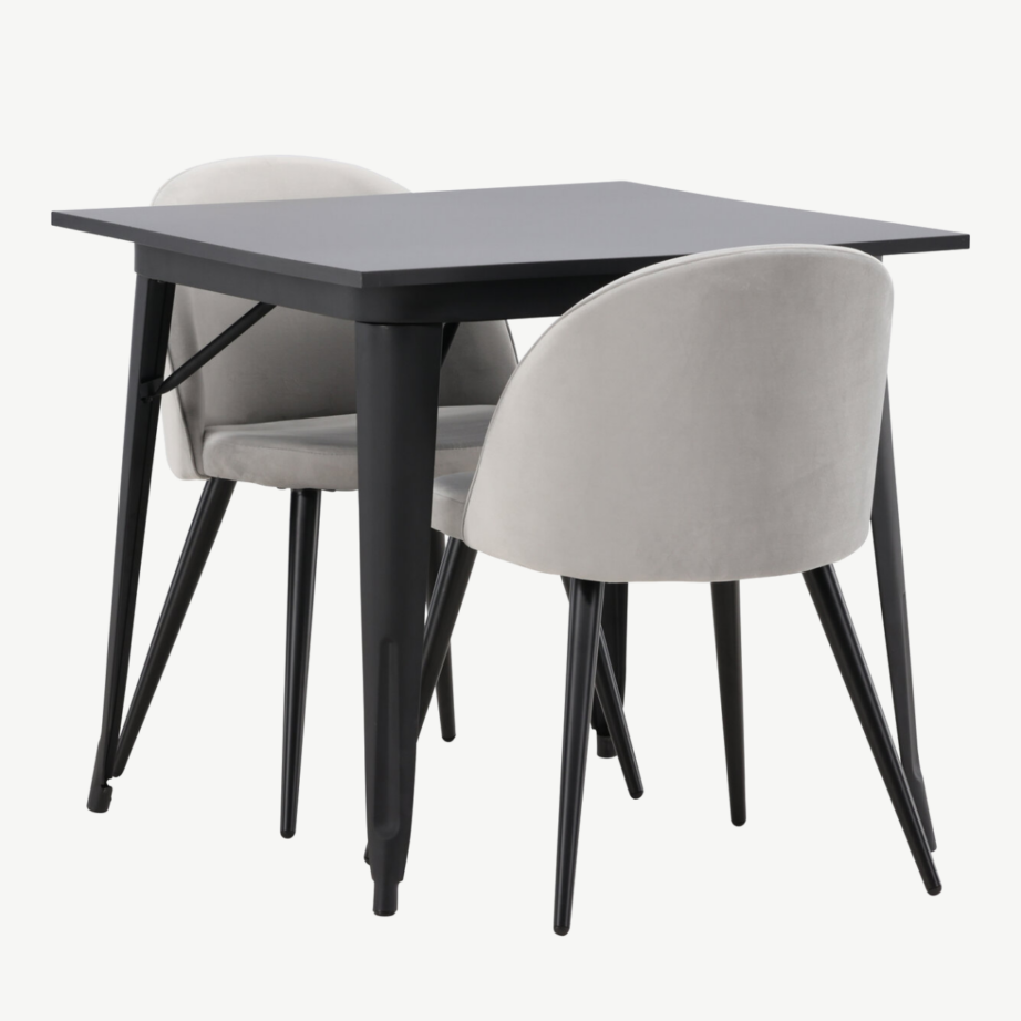 Ristkülikukujuline söögilaud Tempe ja sametist tool (must, hall), GR22937 – 6