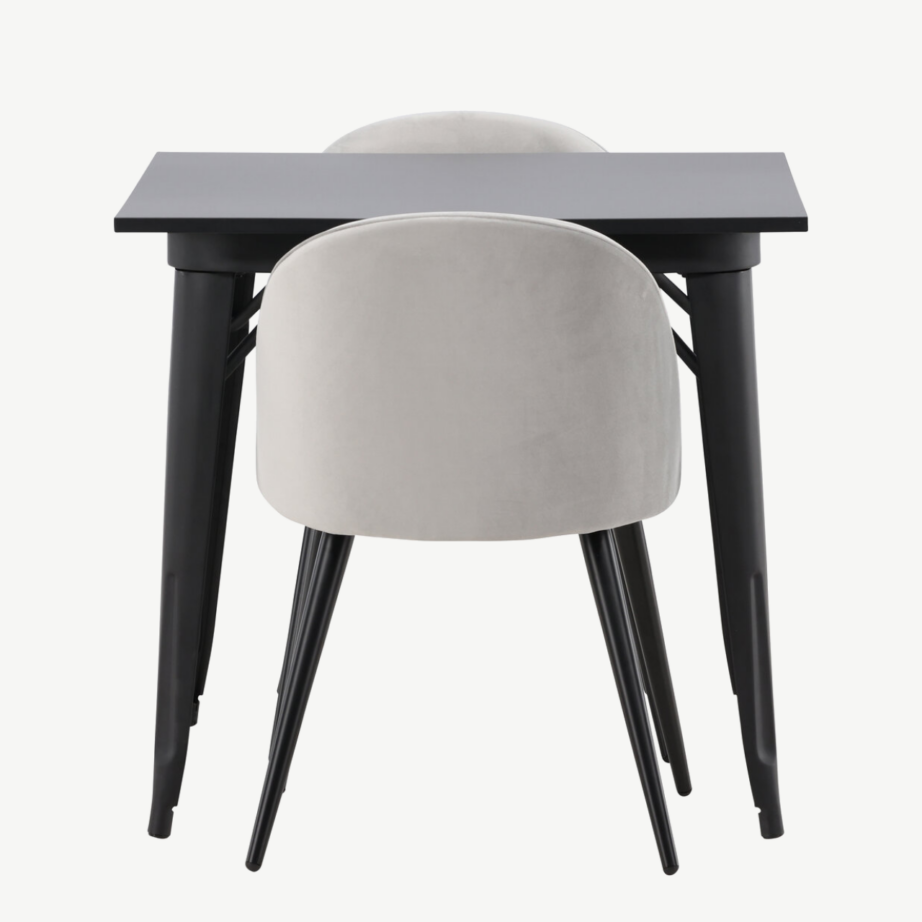 Ristkülikukujuline söögilaud Tempe ja sametist tool (must, hall), GR22937 – 7