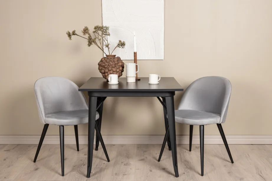 Ristkülikukujuline söögilaud Tempe ja sametist tool (must, hall), GR22937 – 8