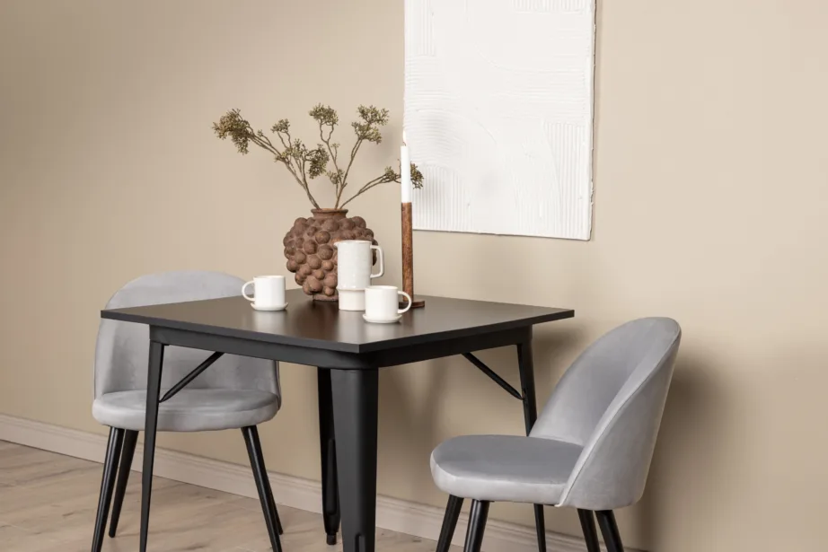 Ristkülikukujuline söögilaud Tempe ja sametist tool (must, hall), GR22937 – 9