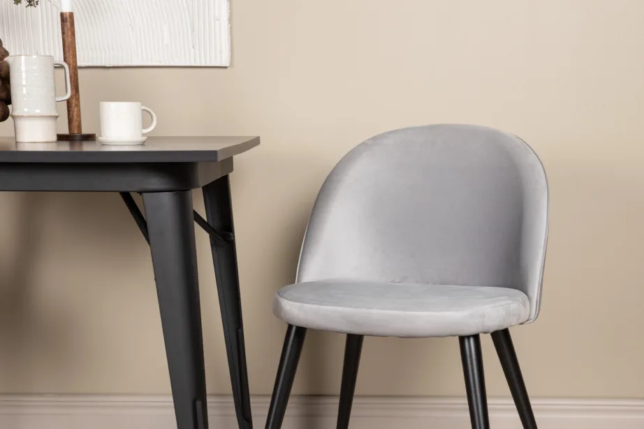 Ristkülikukujuline söögilaud Tempe ja sametist tool (must, hall), GR22937 – 10