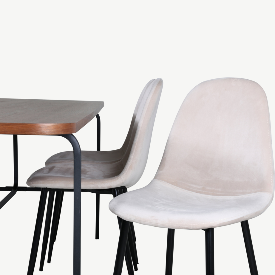 Ristkülikukujuline söögilaud Uno ja 6 Polar tooli (pähklivineer, beež samet, must metall), GR22151 – 4