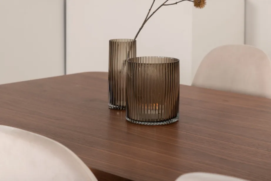 Ristkülikukujuline söögilaud Uno ja 6 Polar tooli (pähklivineer, beež samet, must metall), GR22151 – 7