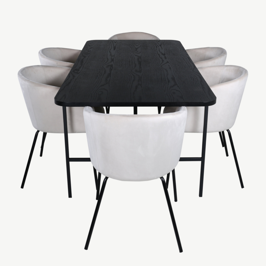 Ristkülikukujuline söögilaud Uno ja 6 beeži sametkattega tooli, GR22408 – 2