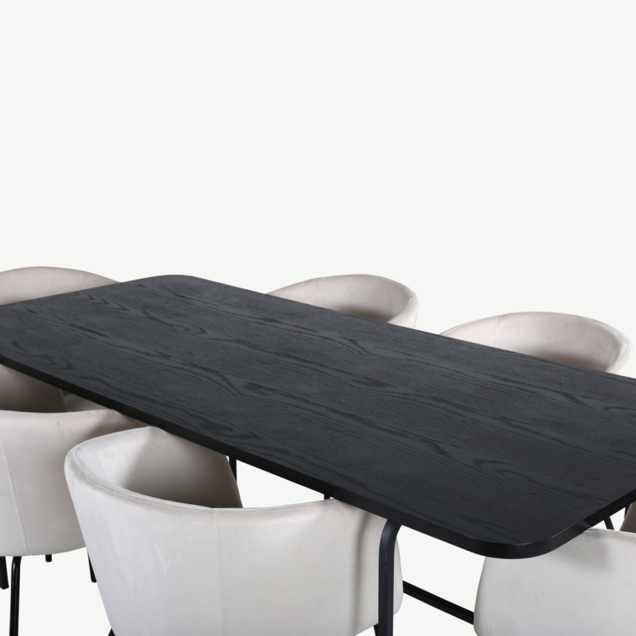 Ristkülikukujuline söögilaud Uno ja 6 beeži sametkattega tooli, GR22408 – 3