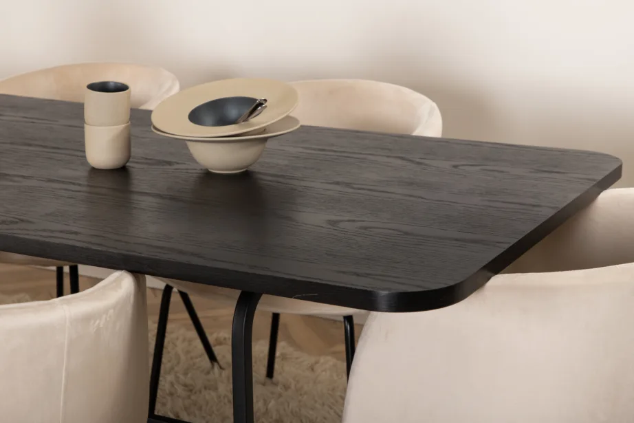 Ristkülikukujuline söögilaud Uno ja 6 beeži sametkattega tooli, GR22408 – 7