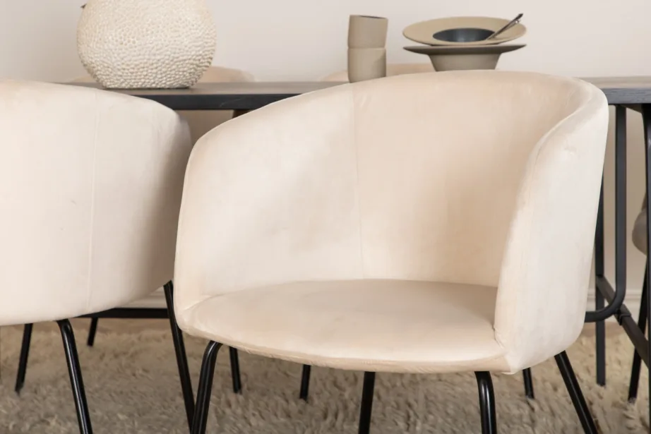 Ristkülikukujuline söögilaud Uno ja 6 beeži sametkattega tooli, GR22408 – 8